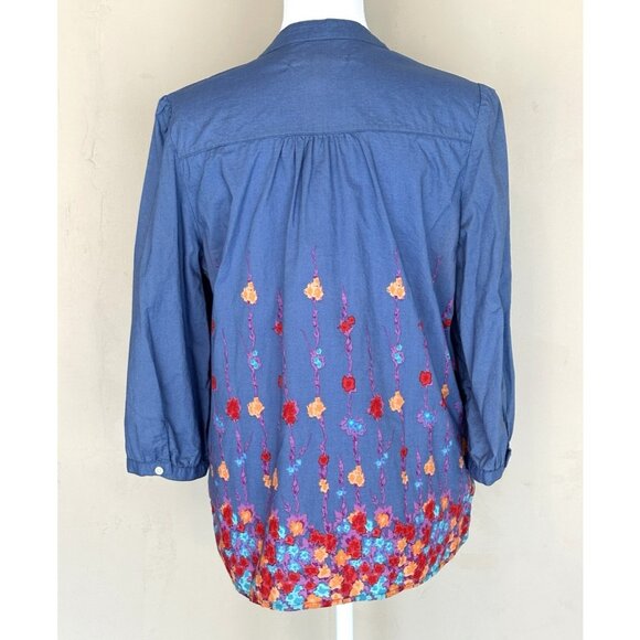 Old Navy Women's Blue Cotton Tunic Water Color Floral Print 3 Qtr Sleeve Sz Med - Picture 3 of 14